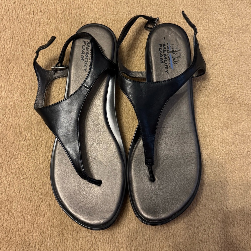 LiveStride Black Leather Sandals